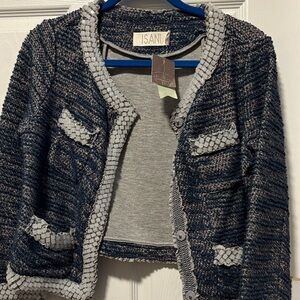 Anthropologie Navy and Gray Woven Blazer